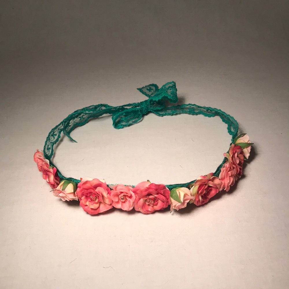 HANMADE Flower Crown / Belt Roses Pink / Green